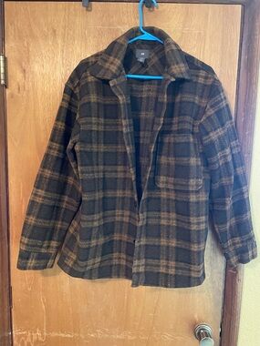 H&M Brown and Black Plaid Utility Shacket